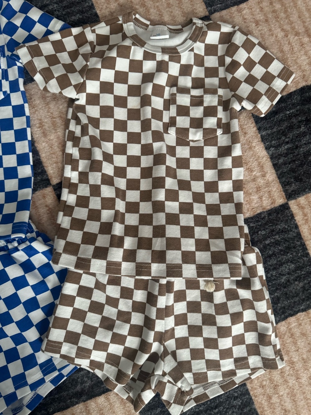 Little One Shop Brown Checkered Short Set